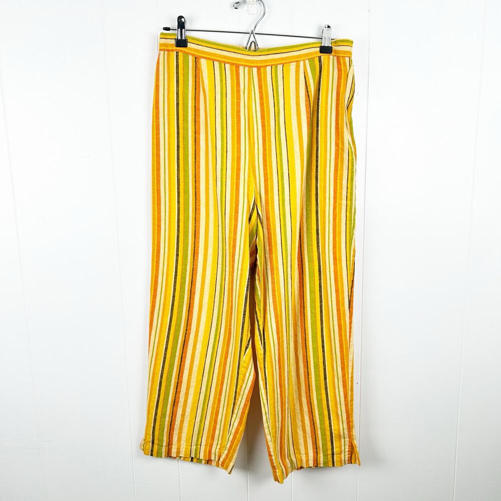 Jordan Yellow Striped Linen Blend Wide Leg Cropped Pants Large